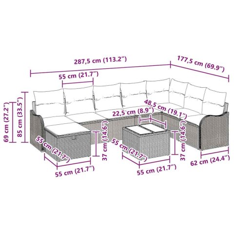 VidaXL Zestaw Sof z poduszką z przechowywaniem Czarny polirattan
