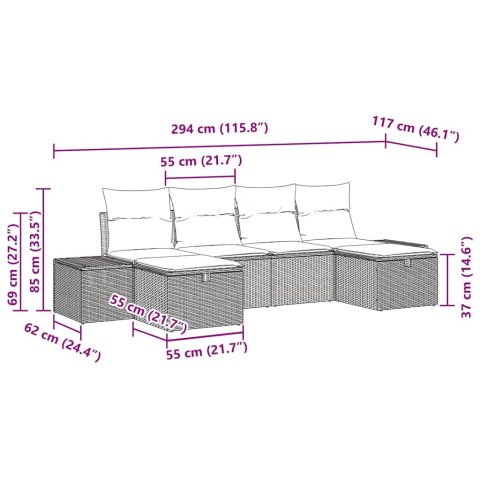 VidaXL Zestaw Sof na Ogród z poduszką 6 pcs Czarny polirattan