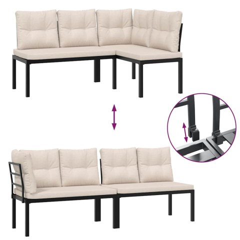 VidaXL Ławki ogrodowe z poduszkami, 2 szt., czarne, malowana stal