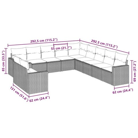 VidaXL 11-cz. zestaw wypoczynkowy do ogrodu, poduszki czarny rattan PE