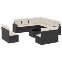 VidaXL 12-cz. zestaw mebli do ogrodu, z poduszkami, czarny, polirattan