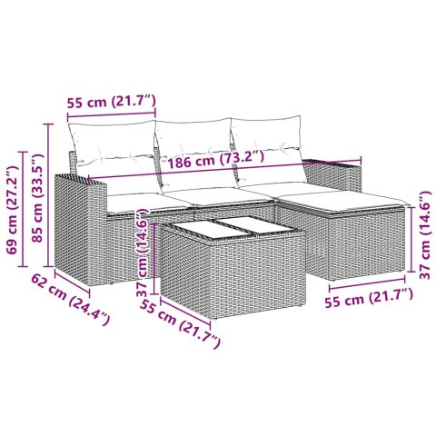 VidaXL 5-cz. zestaw wypoczynkowy do ogrodu, poduszki, czarny rattan PE