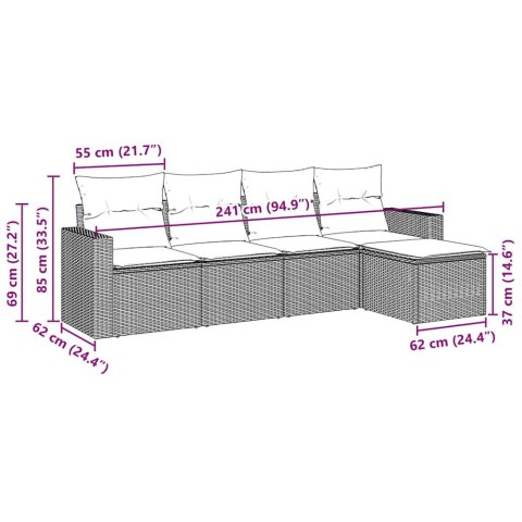 VidaXL 5-cz. zestaw wypoczynkowy do ogrodu, poduszki, czarny rattan PE