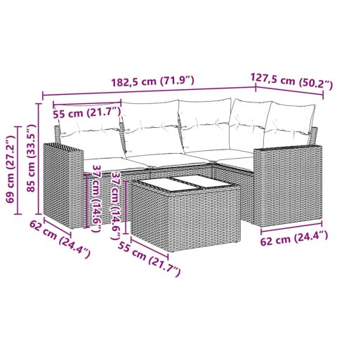 VidaXL 5-cz. zestaw wypoczynkowy do ogrodu, poduszki, czarny rattan PE