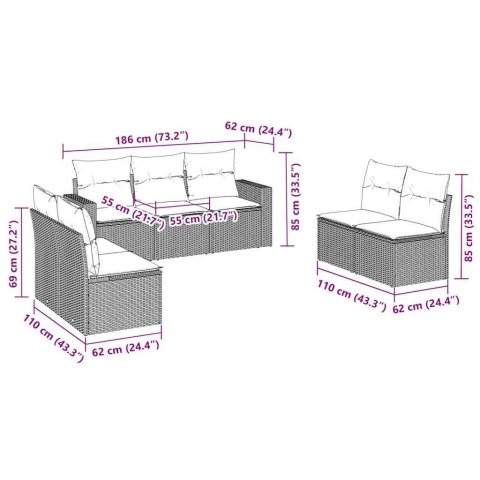 VidaXL 7-cz. zestaw wypoczynkowy do ogrodu, z poduszkami, czarny