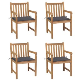 KRZESŁA OGRODOWE 4 SZT. ANTRACYTOWE PODUSZKI DREWNO TEKOWE