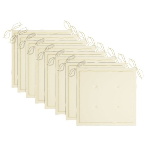 KRZESŁA OGRODOWE 8 SZT. Z KREMOWYMI PODUSZKAMI DREWNO TEKOWE