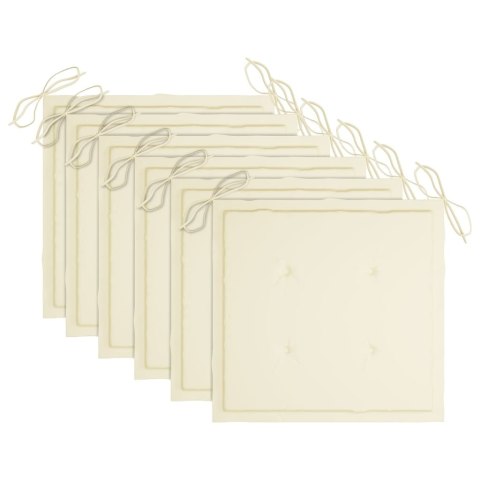 KRZESŁA OGRODOWE KREMOWE PODUSZKI 6 SZT. DREWNO TEKOWE