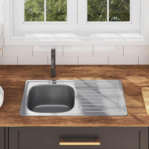 VidaXL Zlewozmywak kuchenny z sitkiem i syfonem, stal nierdzewna