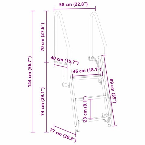 DRABINKA DOKOWA 3-STOPNIOWA SREBRNY 58X77X144CM ALUMINIUM