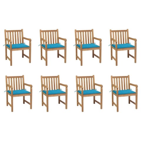 KRZESŁA OGRODOWE 8 SZT. NIEBIESKIE PODUSZKI DREWNO TEKOWE