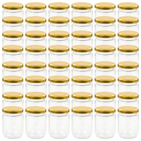 VidaXL Szklane słoiki na dżem, złote pokrywki, 48 szt., 230 ml