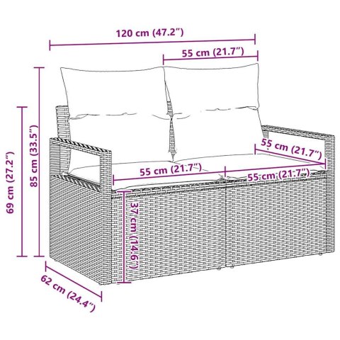 VidaXL Zestaw Sof z poduszką z przechowywaniem 7 pcs Czarny polirattan
