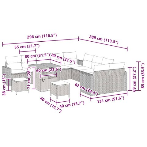 VidaXL Zestaw Sof na Ogród 17 pcs Czarny i kremowy polirattan