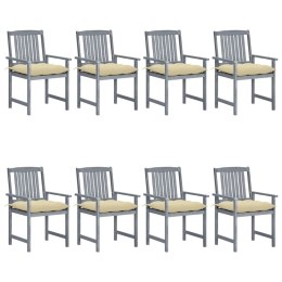 KRZESŁA OGRODOWE PODUSZKI 8 SZT. LITE DREWNO AKACJOWE SZARE