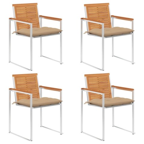 KRZESŁA OGRODOWE Z PODUSZKAMI 4 SZT. LITE DREWNO AKACJOWE