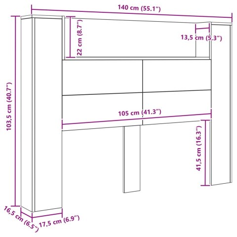 SZAFKA Z WEZGŁOWIEM Z LED STARE DREWNO 140X 16,5X 103,5CM