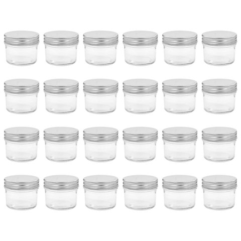 VidaXL Szklane słoiki na dżem, srebrne pokrywki, 24 szt., 110 ml