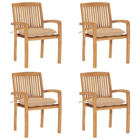 SZTAPLOWANE KRZESŁA OGRODOWE Z PODUSZKAMI 4 SZT. TEKOWE