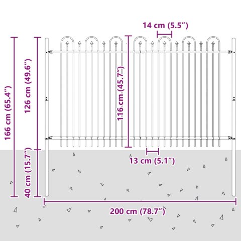 VidaXL Ogrodzenie Łukowe ze Szpikulcem Czarny 200 x 130 cm