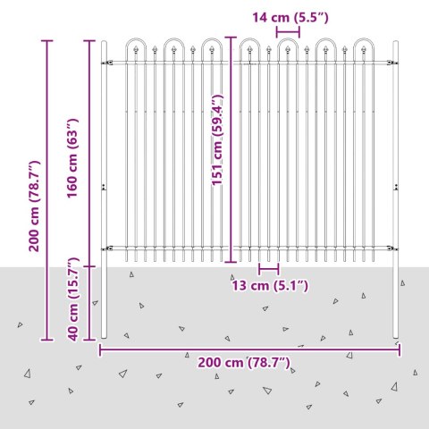 VidaXL Ogrodzenie Łukowe ze Szpikulcem Czarny 200 x 200 cm