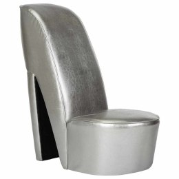 FOTEL W KSZTAŁCIE BUTA NA OBCASIE SREBRNY SZTUCZNA SKÓRA