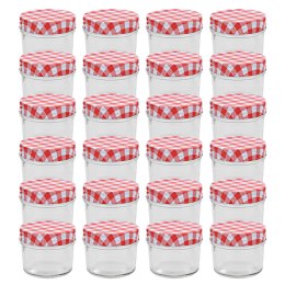 VidaXL Szklane słoiki na dżem, biało-czerwone pokrywki, 24 szt, 110 ml