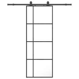 VidaXL Drzwi przesuwne z zestawem okuć czarne 76x205 cm ESG szkło
