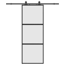 VidaXL Drzwi przesuwne z zestawem okuć czarne 76x205cm szkło hartowane