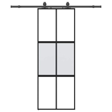 VidaXL Drzwi przesuwne z zestawem okuć czarne 76x205cm szkło hartowane