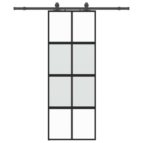 VidaXL Drzwi przesuwne z zestawem okuć czarne 76x205cm szkło hartowane