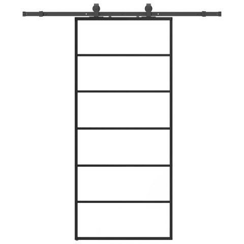 VidaXL Drzwi przesuwne z zestawem okuć czarne 90x205 cm ESG szkło