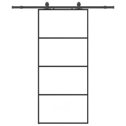 VidaXL Drzwi przesuwne z zestawem okuć czarne 90x205 cm ESG szkło