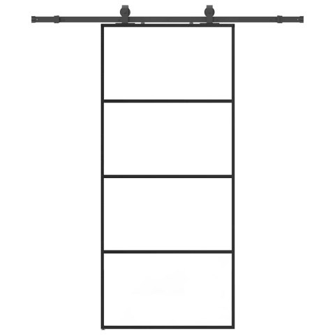 VidaXL Drzwi przesuwne z zestawem okuć czarne 90x205 cm ESG szkło