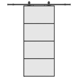 VidaXL Drzwi przesuwne z zestawem okuć czarne 90x205 cm ESG szkło