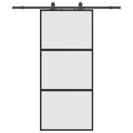 VidaXL Drzwi przesuwne z zestawem okuć czarne 90x205cm szkło hartowane