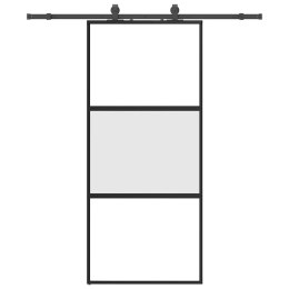 VidaXL Drzwi przesuwne z zestawem okuć czarne 90x205cm szkło hartowane