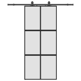 VidaXL Drzwi przesuwne z zestawem okuć czarne 90x205cm szkło hartowane