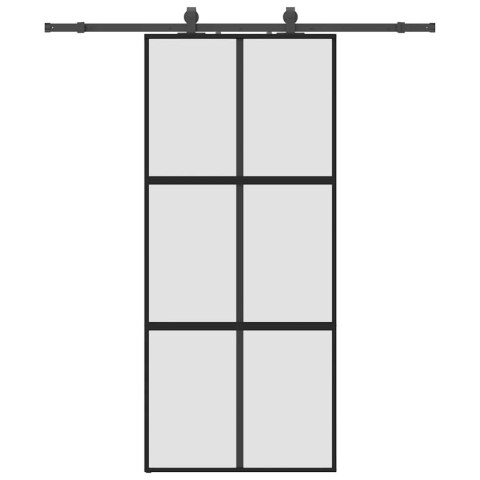 VidaXL Drzwi przesuwne z zestawem okuć czarne 90x205cm szkło hartowane