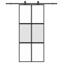VidaXL Drzwi przesuwne z zestawem okuć czarne 90x205cm szkło hartowane