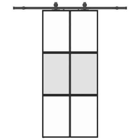 VidaXL Drzwi przesuwne z zestawem okuć czarne 90x205cm szkło hartowane