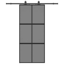 VidaXL Drzwi przesuwne z zestawem okuć czarne 90x205cm szkło hartowane