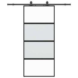 VidaXL Drzwi przesuwne z zestawem okuć czarne 90x205cm szkło hartowane