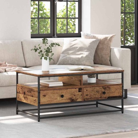 STOLIK KAWOWY Z SZUFLADĄ STARE DREWNO 100X51X45CM