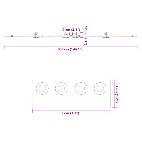 SYSTEM DO MONTAŻU DRZWI PRZESUWNYCH 366CM STAL CZARNY