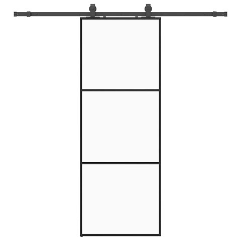 VidaXL Drzwi przesuwne z zestawem okuć czarne 76x205 cm ESG szkło