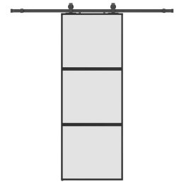 VidaXL Drzwi przesuwne z zestawem okuć czarne 76x205cm szkło hartowane