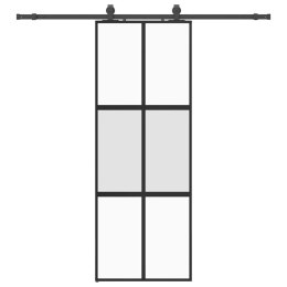 VidaXL Drzwi przesuwne z zestawem okuć czarne 76x205cm szkło hartowane