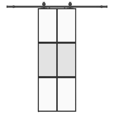 VidaXL Drzwi przesuwne z zestawem okuć czarne 76x205cm szkło hartowane