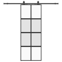 VidaXL Drzwi przesuwne z zestawem okuć czarne 76x205cm szkło hartowane